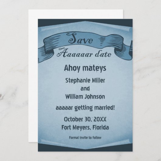 Pirate Scroll Save the Date einladen, Blue Einladung (Vorne/Hinten)