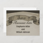 Pirate Scroll Save the Date Postcard, braun Ankündigungspostkarte (Vorne/Hinten)