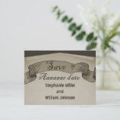 Pirate Scroll Save the Date Postcard, braun Ankündigungspostkarte (Stehend Vorderseite)