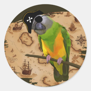 Pirate Senegal Parrot Schatzkarte Runder Aufkleber