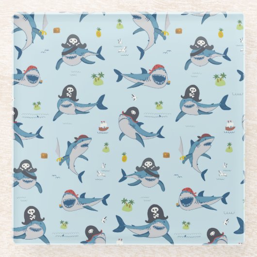 Pirate Shark Doodle Illustration Glasuntersetzer (Vorderseite)