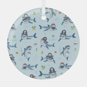 Pirate Shark Doodle Illustration Ornament Aus Glas