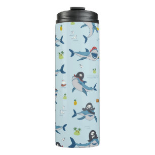 Pirate Shark Doodle Illustration Thermosbecher