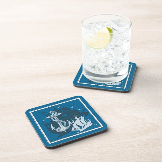 Pirate Ship & Anchor White Silhouette Coasters Untersetzer (Rechte Seite)