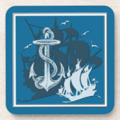 Pirate Ship & Anchor White Silhouette Coasters Untersetzer (Vorderseite)