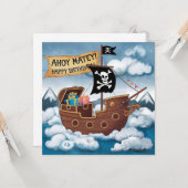 Pirate Ship Birthday Card - Ahoy Matey! Karte (Vorderseite/Rückseite Beispiel)