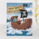 Pirate Ship Birthday Card - Ahoy Matey! Karte (Gelbe Blume)