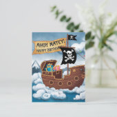 Pirate Ship Birthday Card - Ahoy Matey! Postkarte (Stehend Vorderseite)