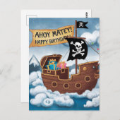 Pirate Ship Birthday Card - Ahoy Matey! Postkarte (Vorne/Hinten)