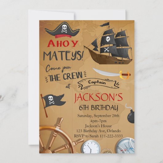 Pirate Ship Birthday Invite Einladung (Vorderseite)
