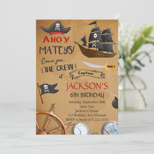 Pirate Ship Birthday Invite Einladung (Stehend Vorderseite)