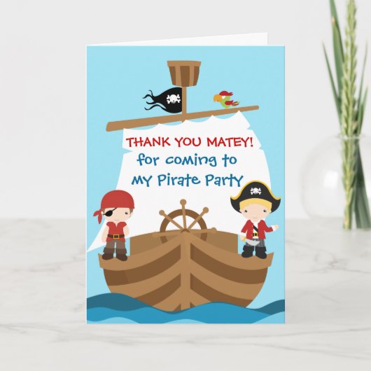 Pirate Ship Birthday Thank You Card Dankeskarte (Vorderseite)