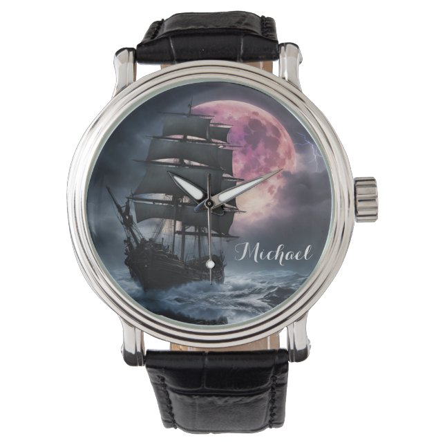 Pirate Ship Blitz Erdbeermond Personalize Armbanduhr (Vorderseite)