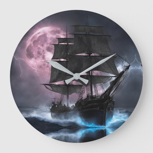 Pirate Ship Blitz Erdbeermond Personalize Große Wanduhr (Vorderseite)