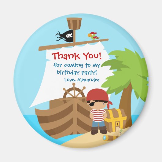 Pirate Ship Boy Birthday Party Danke Magnet (Vorne)