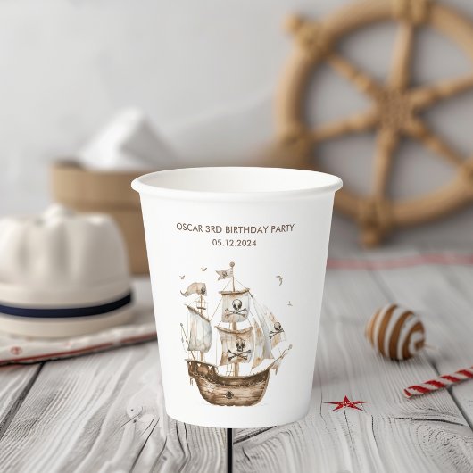 Pirate Ship Brown nautical Theme Geburtstag Pappbecher
