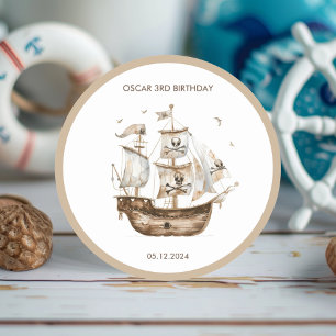 Pirate Ship Brown nautical Theme Geburtstag Runder Aufkleber