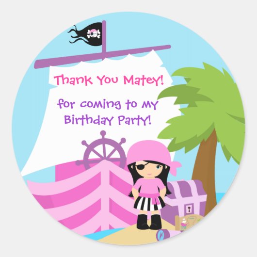 Pirate Ship Girl Geburtstag Danke, Sticker (Vorderseite)