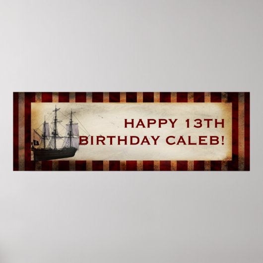 Pirate Ship Grunge Custom Birthday Party Banner Poster (Vorne)