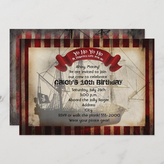 Pirate Ship Grungy Grunge Party Einladung (Vorne/Hinten)