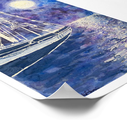 Pirate Ship in the Moonlight Poster (Ecke)