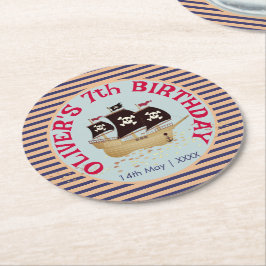 Pirate Ship Kindergeburtstag Party Runder Pappuntersetzer