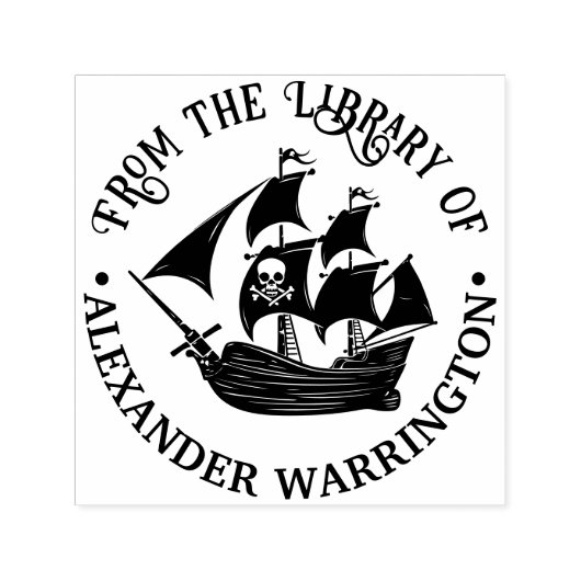Pirate Ship Skull Crossbones Bibliotheksname Permastempel (Design)