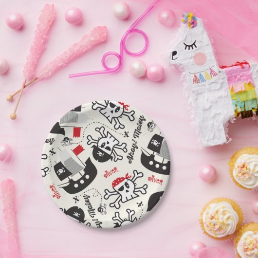 Pirate Ship Skulls Boy Birthday Party Custom Name Pappteller (Party)