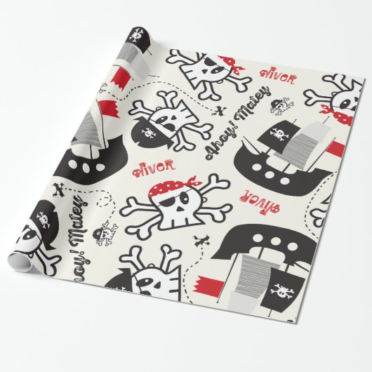 Pirate Ship Skulls Fun Kids Boy's Birthday Party Geschenkpapier (Ungerollt)