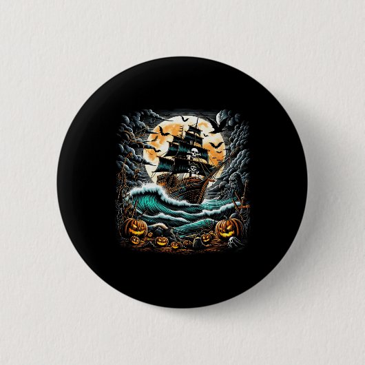 Pirate Ship Storm Halloween Boat Captain Boating R Button (Vorderseite)