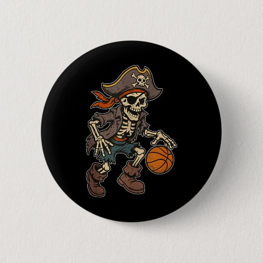Pirate Skeleton Basketball Halloween Pirate Costum Button (Vorderseite)