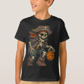 Pirate Skeleton Basketball Halloween Pirate Costum T-Shirt (Vorderseite)