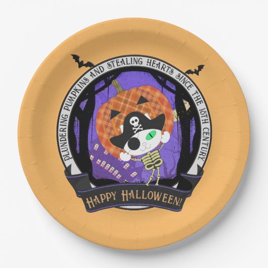 Pirate Skeleton Cat Pappteller (Vorderseite)
