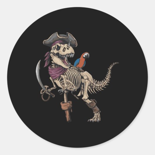 Pirate Skeleton Dinosaur T Rex Funny Tyrannosaurus Runder Aufkleber (Vorderseite)