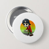 Pirate Skeleton Retro Sunset Hallowee Button (Vorne & Hinten)
