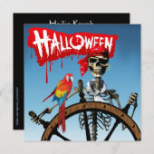 Pirate Skeleton Sailor mit Macaw Halloween-Party Einladung (Vorne/Hinten)