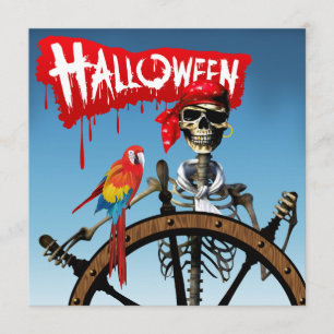 Pirate Skeleton Sailor mit Macaw Halloween-Party Einladung