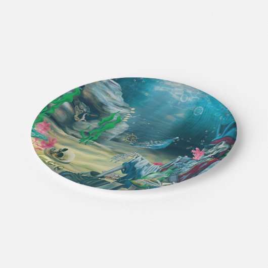 Pirate Skeleton Schatz Unterseegebiet Party Pappteller (Schrägansicht)