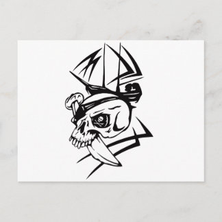 Pirate Skeleton Sword Ship Tattoo Style Postkarte