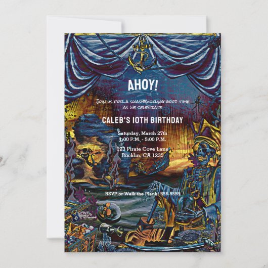 Pirate Skeleton Unterhalb der Sea Birthday Party Einladung (Vorderseite)