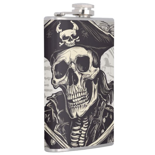 Pirate Skeleton Vinyl Wrapped Flask Flachmann (Rechts)