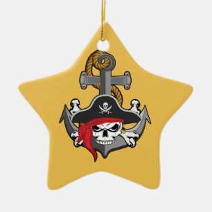 Pirate Skull Anchor Keramikornament