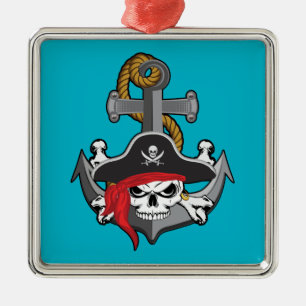 Pirate Skull Anchor Silbernes Ornament