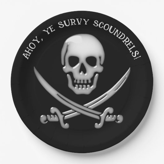 Pirate Skull and Sword Crossbones Pappteller (Vorderseite)