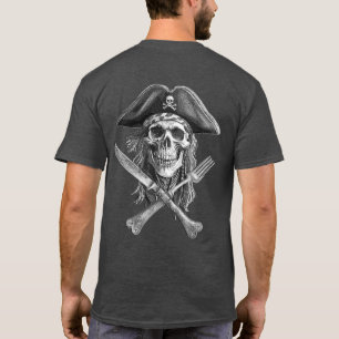 Pirate Skull B&W mit Crossed Knife und Gabel T-Shirt
