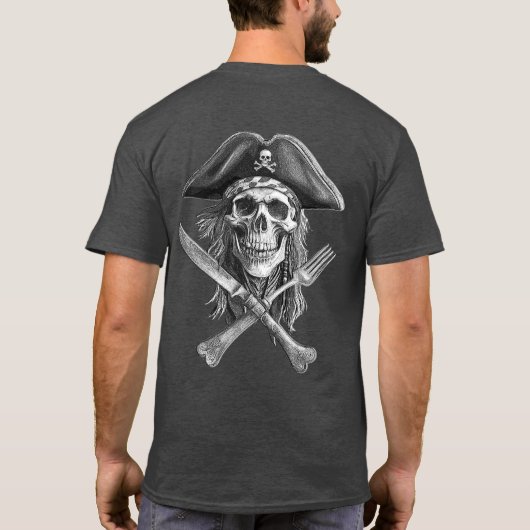 Pirate Skull B&W mit Crossed Knife und Gabel T-Shirt (Rückseite)