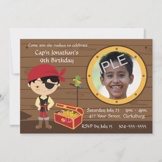 Pirate Skull Birthday Foto Template Einladung (Vorderseite)