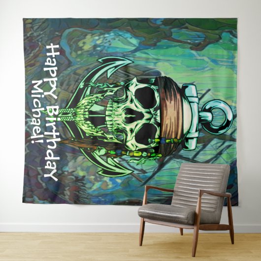 Pirate Skull Birthday Ghost Schiff Hintergrund Wandteppich (Beispiel (Horizontal))