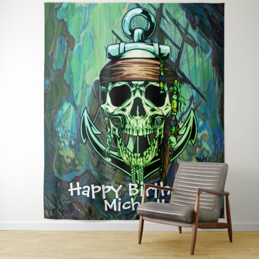 Pirate Skull Birthday Ghost Schiff Hintergrund Wandteppich (Beispiel)