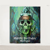 Pirate Skull Birthday Ghost Schiff Hintergrund Wandteppich (Vorderseite)
